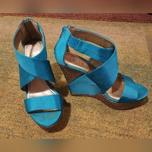 BCBG Turqoise Paris Rondonee Platform Wedge Sandals, size 8.5